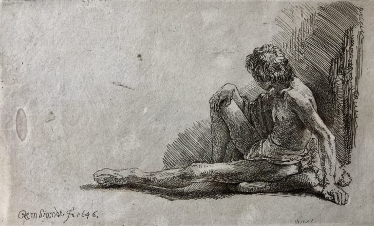 Académie d'un homme assis à terre - Rembrandt