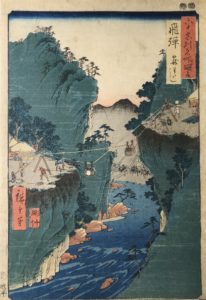 Utagwa Hiroshige (1797-1858), Le Transport de Panier dans la province d'Hida, de la serie "Rokujüyoshu Meisho Zue)