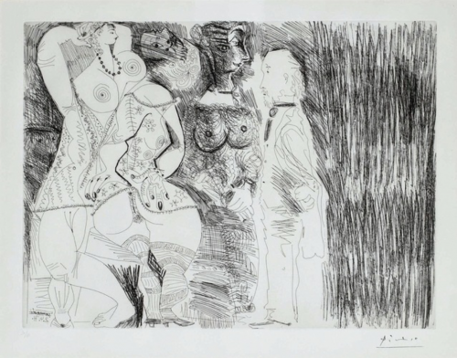 Degas imaginant, scène de séduction entre deux filles, avec Matrone hypocrite - Pablo Picasso